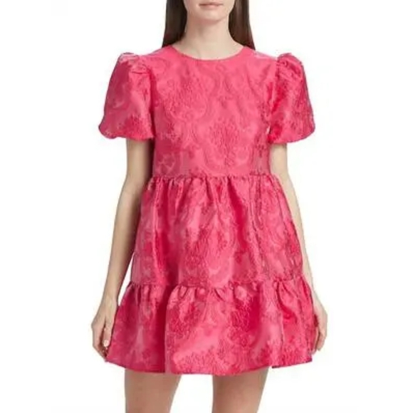 ELLIATT Wylla Dress Hot Pink Puff Sleeve Ruffle Mini Dress Tie Back XS - Picture 4 of 11